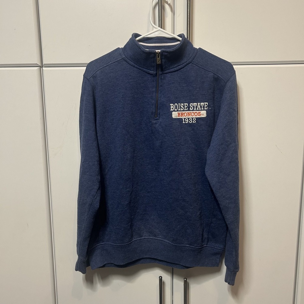 League Boise State Broncos Quarter Zip Pullover Sweatshirt Navy Blue Mens S